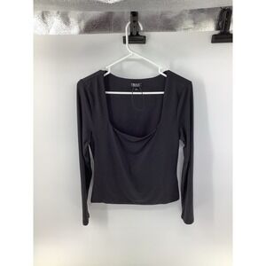 Blenca Young Contemporary Black Square Neck Long Sleeve Top Large Minimalist